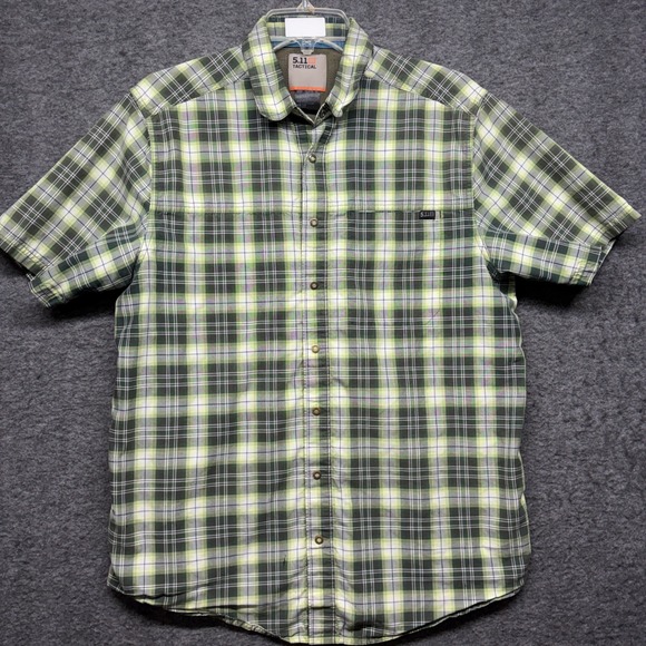 5.11 Tactical Other - 5.11 Tactical Mens Medium Green Plaid Ripstop Short Sleeve Vented Fishing Shirt